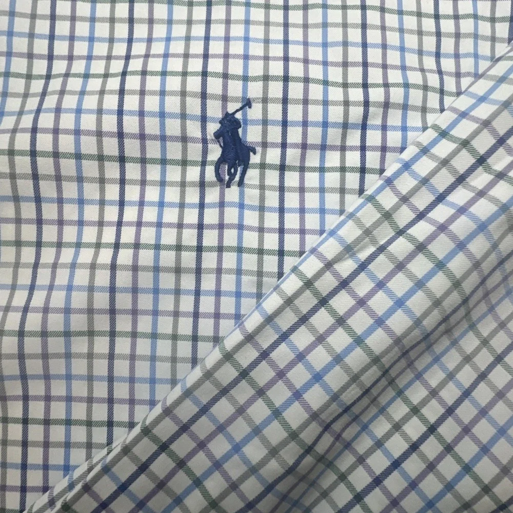 NWT Polo Ralph Lauren WHT/BLU/PURP CHK PERFORMANCE OXFORD Stretch Shirt 4XB Pony